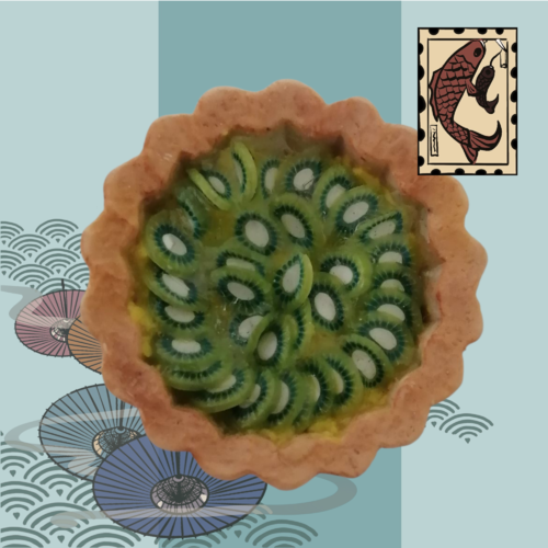 Magnet, tarte kiwi miniature, en fimo