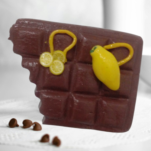 Magnet tablette de chocolat au citron rondelle, zeste en fimo