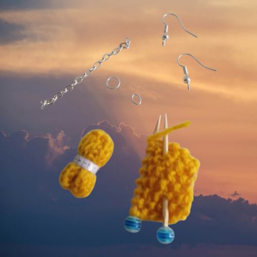 Kit boucles d'oreilles en laine jaune
