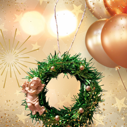 Mini couronne de noël artisanale pour sapin  décoration festive en vert et blanc