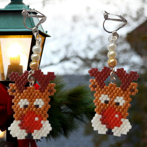 Boucles d'oreilles renne en perles