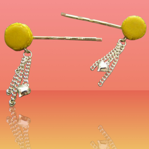 Lot de 2 pinces à cheveux avec macarons au citron en fimo
