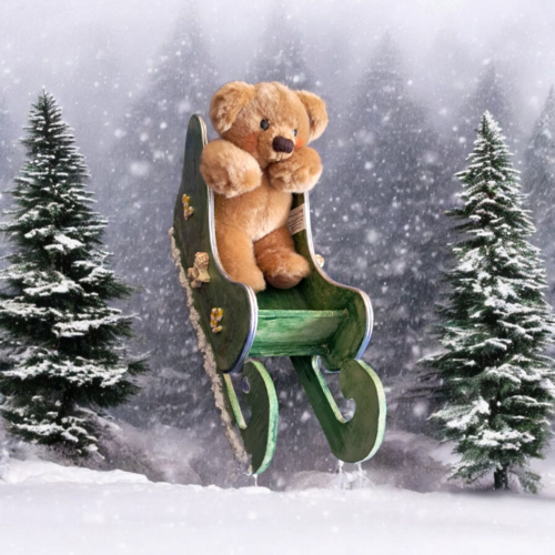 Traîneau de fête en bois avec petit nounours