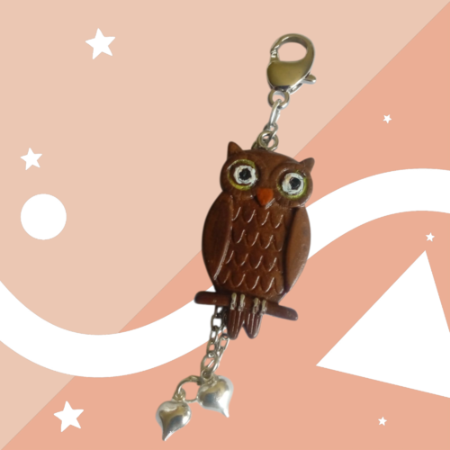 Bijou de sac, hibou, en fimo