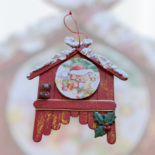 Décoration  de noël, en bois et fimo