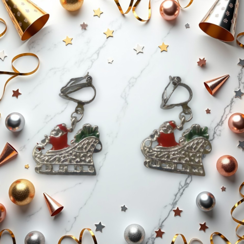 Boucles d'oreilles, noël, traineau