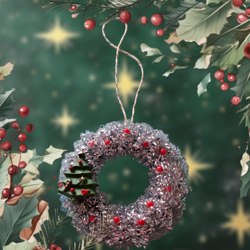 Mini couronne de noël argenté, pour sapin