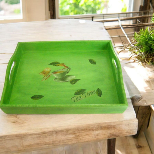 Plateau décoré, thème thé