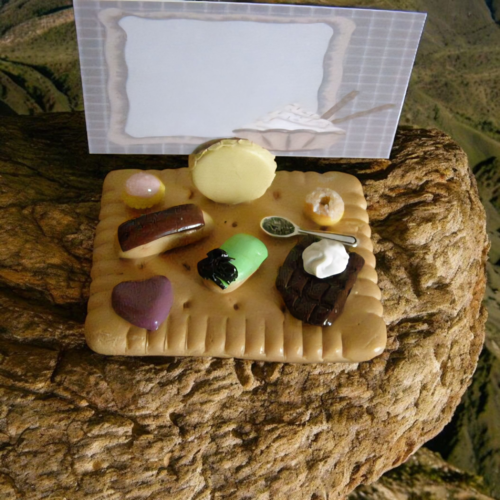 Marque place, gâteaux, en fimo