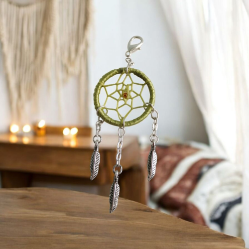 Bijou de sac attrape rêves vert d'eau