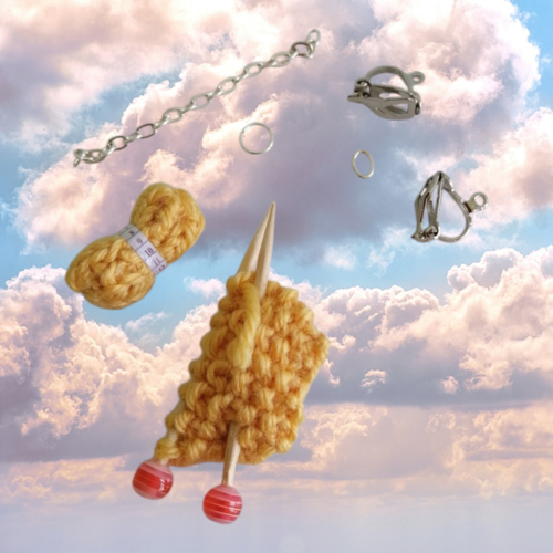 Kit boucles d'oreilles en laine jaune