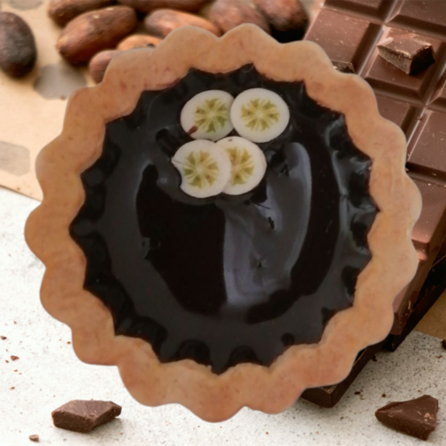 Magnet, tarte chocolat banane miniature, en fimo