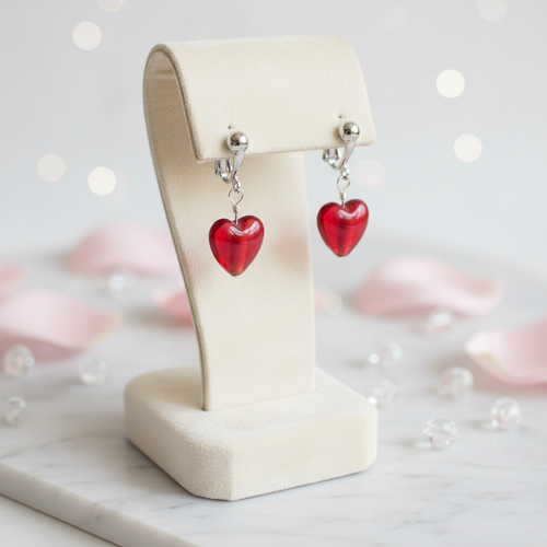 Boucles d'oreilles coeur rouge