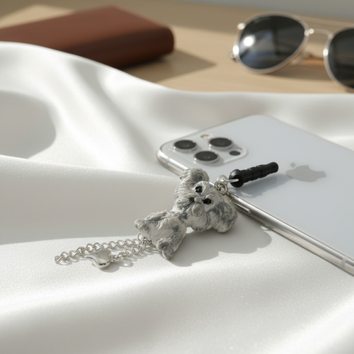 Bijou de portable, chien, en fimo