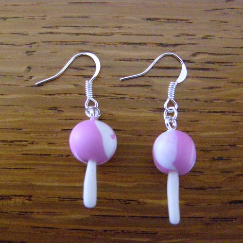 Boucles d'oreilles sucette bicolore mauve, en fimo