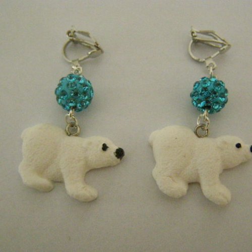 Boucles d'oreilles ours polaire, en fimo