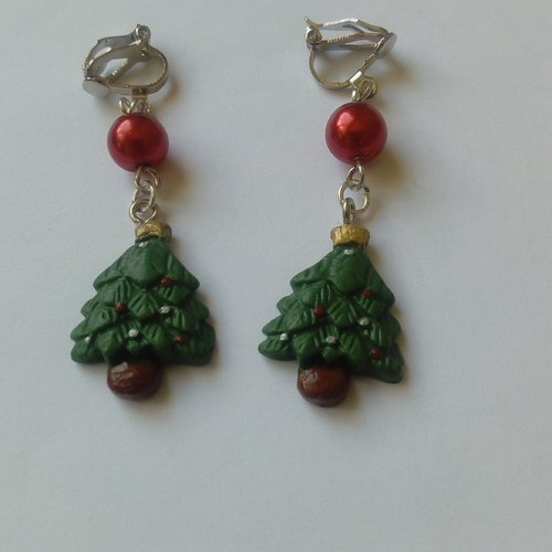 Boucles d'oreilles sapin de noël, en fimo