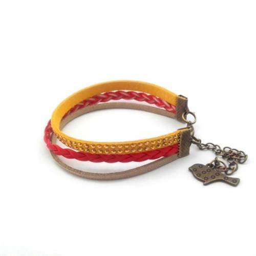 Bracelet multirangs jaune et rouge 