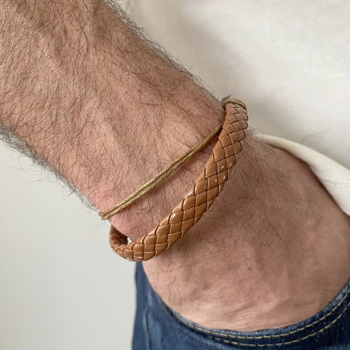 Bracelet homme simili cuir marron