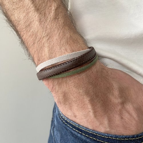 Bracelet homme kaki et marron
