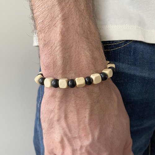 Bracelet homme noir et beige