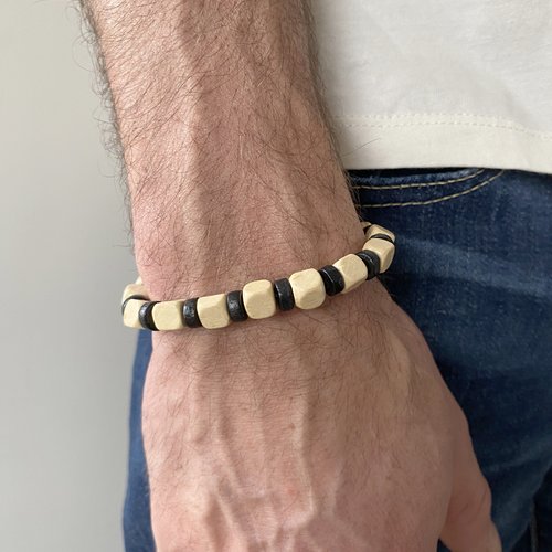 Bracelet homme noir et beige