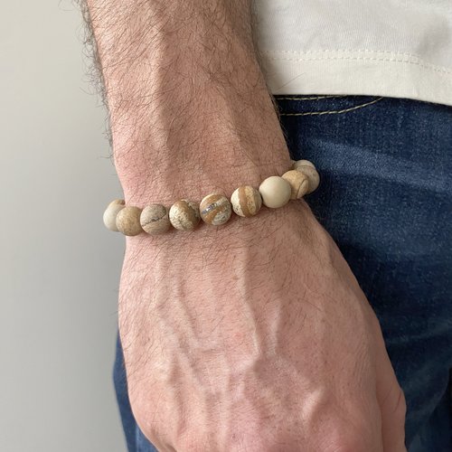 Bracelet homme en verre beige et marron