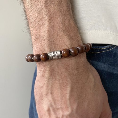 Bracelet homme marron et argenté