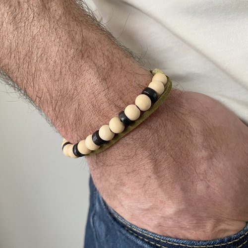 Bracelet homme kaki et beige