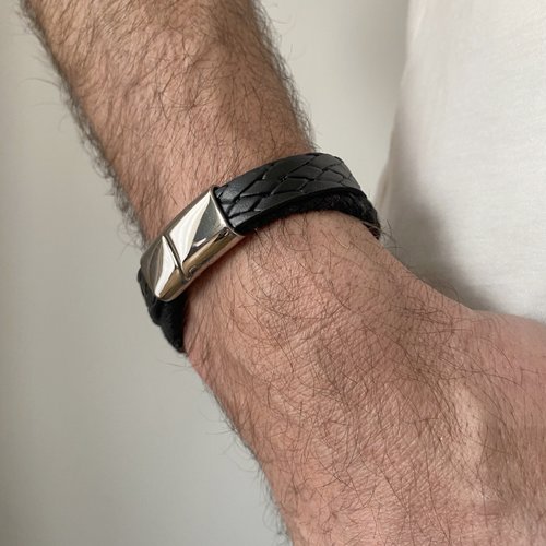 Bracelet homme noir et argent