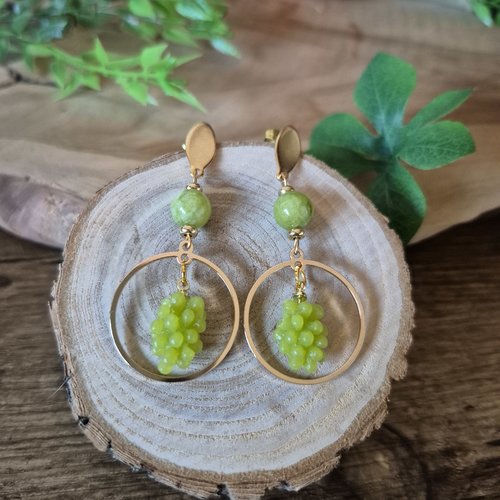 "le chant des vignes"boucles d'oreilles pampilles raisin vert