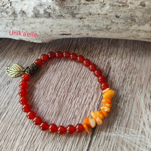 "trésor ambré" bracelet perles minérales orange et ambre