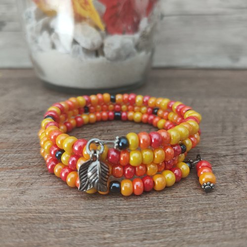 "zestes d'agrumes" bracelet perles 3 rangs jaune oranger