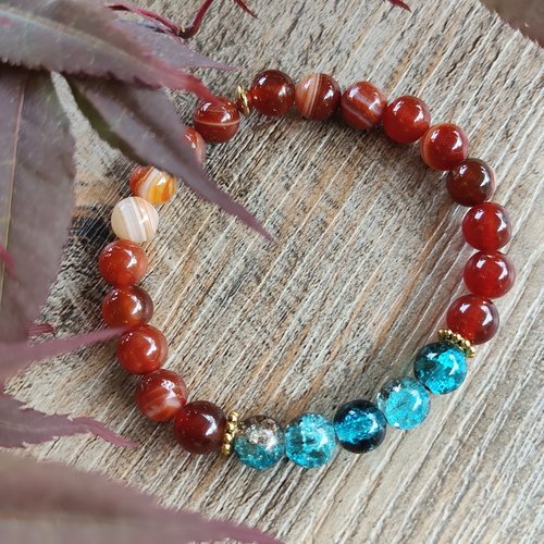 "été indien" bracelet perles minérales turquoise/miel
