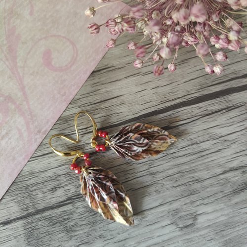 "éphémère"boucles d'oreilles feuilles d'or rose origami
