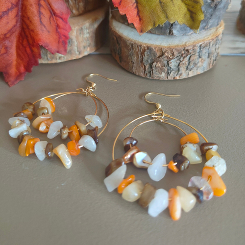 "saison dorée" boucles d'oreilles créoles pépites minérales