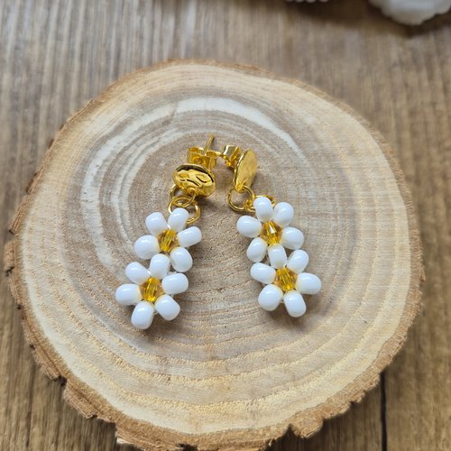 "fraîcheur bucolique" boucles d'oreilles pâquerettes perles