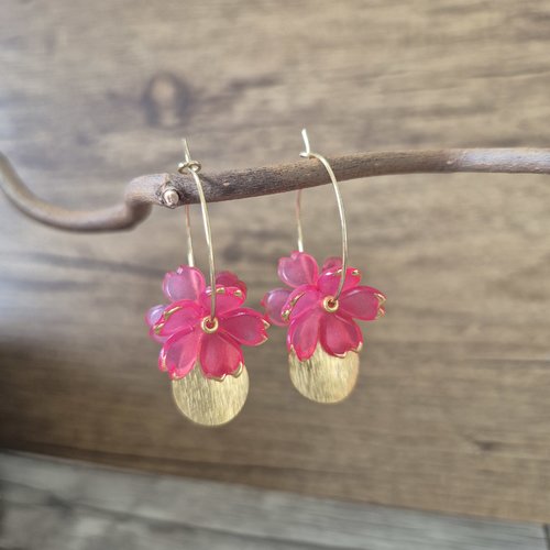 "rose lumière" boucles d'oreilles fleurs rose et or