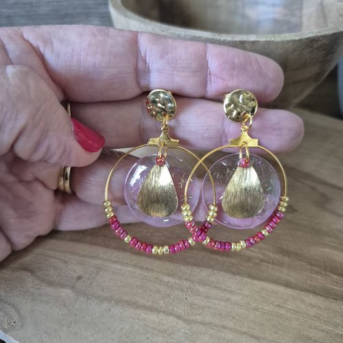 "rosée du matin" boucles d'oreilles nature rose et or