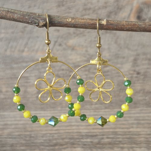 "joie de vivre" boucles créoles florales jaune/vert