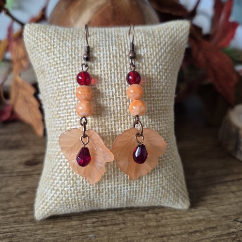 "souffle de braise"boucles d'oreilles pampilles feuilles