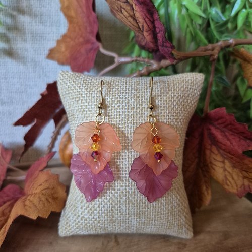 "feuilles d'aurore" boucles d'oreilles feuilles colorées