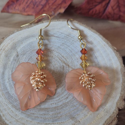 "ambre d’or" boucles d’oreilles feuillage
