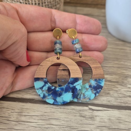 "horizon" boucles d'oreilles bois nuances terre et mer