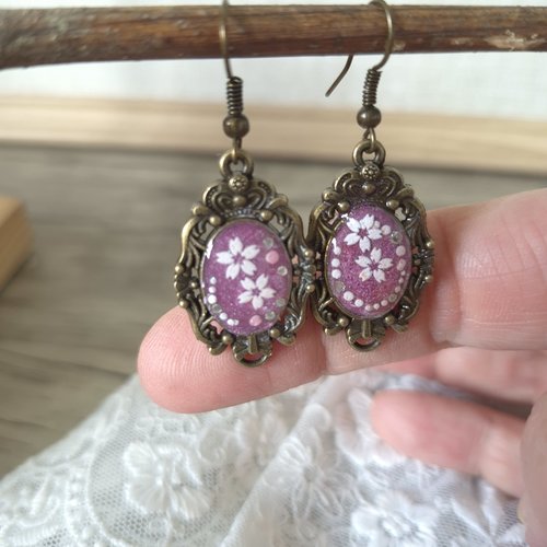 Boucles-d’oreilles vintage nature sakura rose poudré