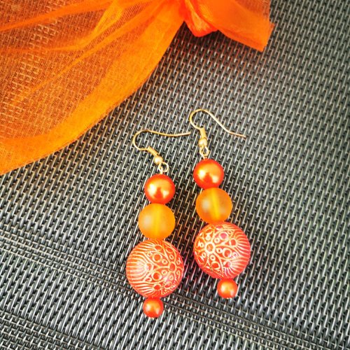 "acidulée" boucles d'oreilles perles orange
