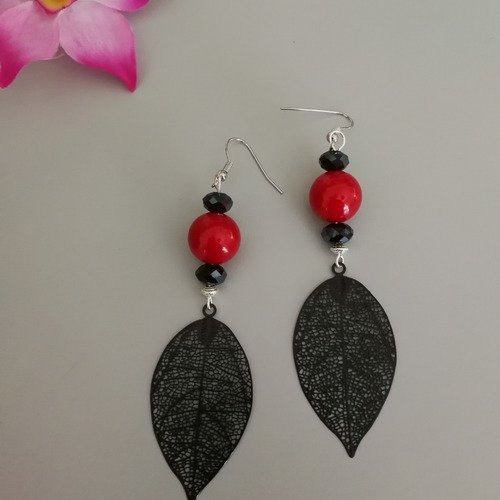 Boucles d'oreilles rouge et noire « passionnée »