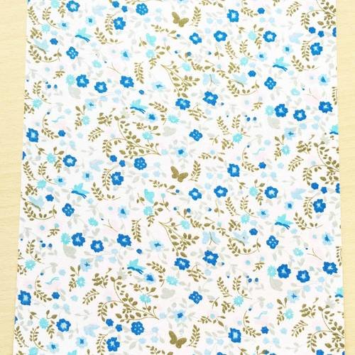 Tissu adhésif motif: fleuri bleu rose  210 x 290 mm (a4) 