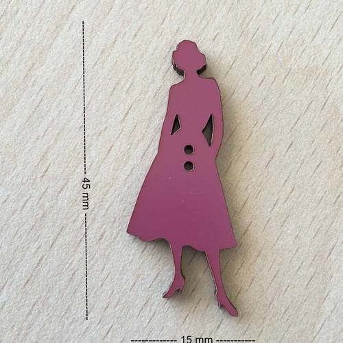 Joli petit bouton " silhouette rose violine femme  " 