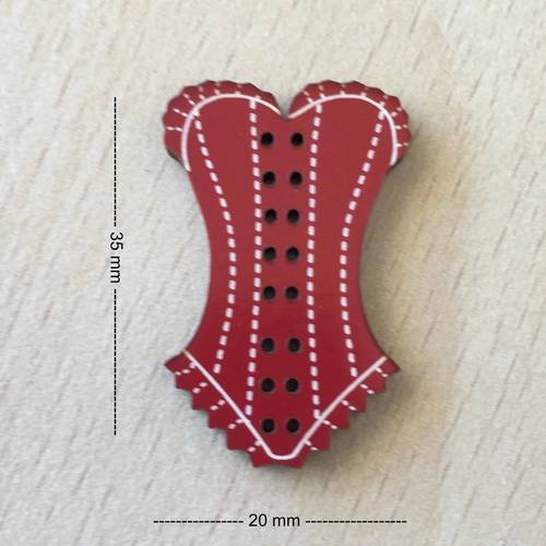 Joli petit bouton " corset dentelle rouge " 